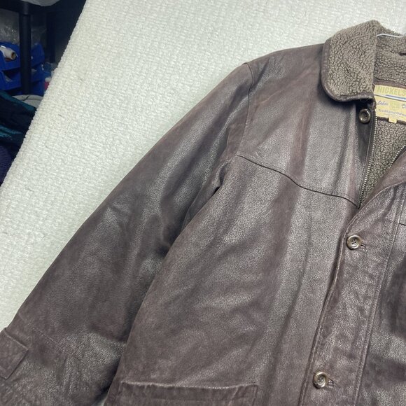 Nickelson Leather Men Sz M Aviator Leather Brown Jacket Sherpa Fleece Lined Read - Picture 3 of 16